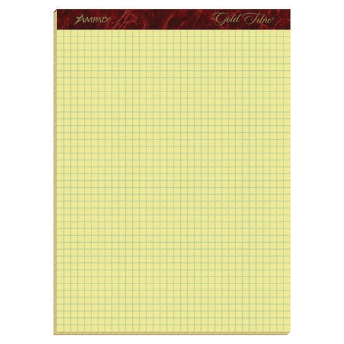 Image of Ampad® Gold Fibre Canary Quadrille Pads, Stapled With Perforated Sheets, Quadrille Rule (4 Sq/in), 50 Canary 8.5 X 11.75 Sheets