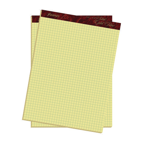 Image of Ampad® Gold Fibre Canary Quadrille Pads, Stapled With Perforated Sheets, Quadrille Rule (4 Sq/in), 50 Canary 8.5 X 11.75 Sheets