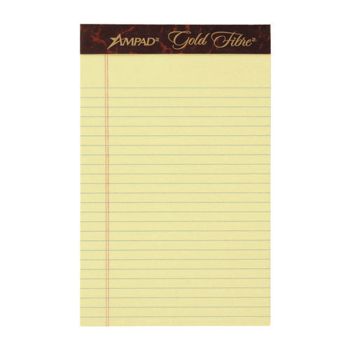 Image of Ampad® Gold Fibre Quality Writing Pads, Medium/college Rule, 50 Canary-Yellow 5 X 8 Sheets, Dozen