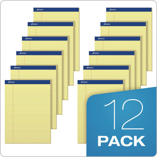 Image of Ampad® Perforated Writing Pads, Narrow Rule, 50 Canary-Yellow 8.5 X 11.75 Sheets, Dozen