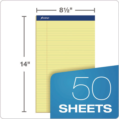 Image of Ampad® Perforated Writing Pads, Wide/legal Rule, 50 Canary-Yellow 8.5 X 14 Sheets, Dozen