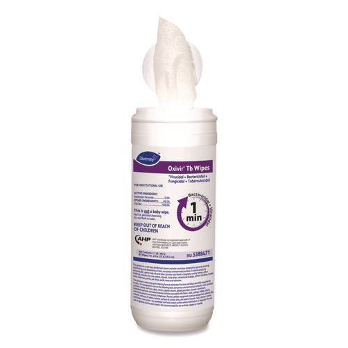 Image of Diversey Oxivir TB Disinfectant Wipes, 7 x 6, White, 60/Canister, 12 Canisters/Carton