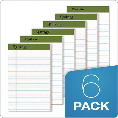 Image of Ampad® Earthwise By Ampad Recycled Paper Legal Pads, Wide/legal Rule, 40 White 5 X 8 Sheets, 6/pack
