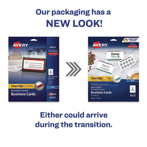 Image of Avery® Round Corner Print-To-The-Edge Business Cards, Inkjet, 2 X 3.5, White, 160 Cards, 8 Cards/sheet, 20 Sheets/pack