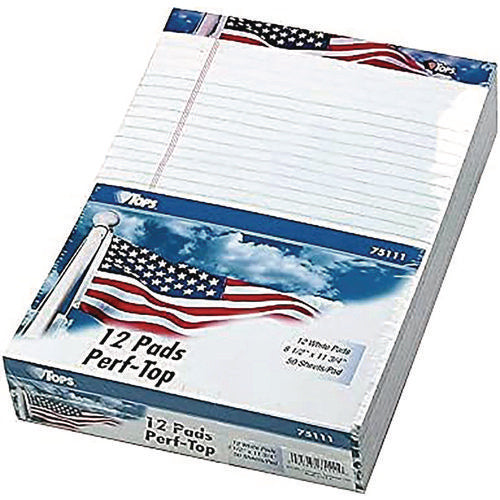 Image of TOPS American Pride Writing Pad, Narrow Rule, Red/white/blue Headband, 50 White 5 X 8 Sheets, 12/pack