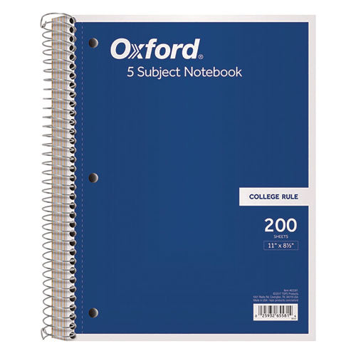 Image of Oxford Coil-Lock Wirebound Notebook, 3-Hole Punch, 5-Subject, College Rule, Randomly Assorted Covers, (200) 11 x 8.5 Sheets