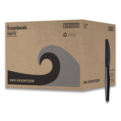 Image of Boardwalk® Heavyweight Wrapped Polystyrene Cutlery, Knife, Plastic, Black, 1,000/Carton