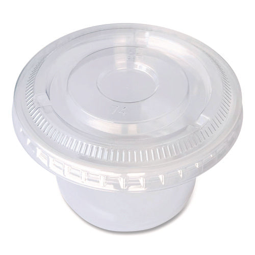 Image of Boardwalk® Souffle/Portion Cup Lids, Fits 3.25 oz to 5.5 oz Portion Cups, Plastic, Clear, 2,500/Carton