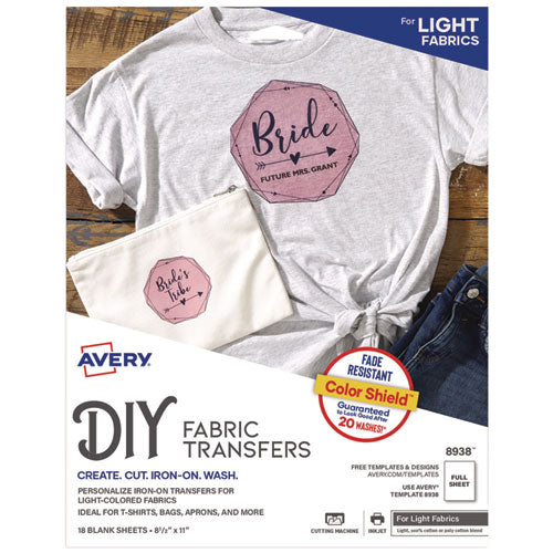 Image of Avery® Fabric Transfers, 8.5 X 11, White, 18/pack