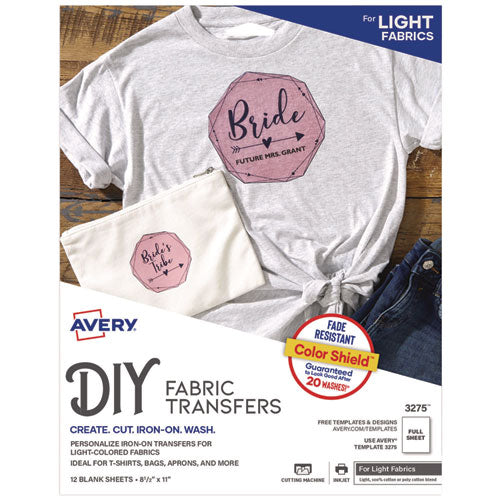 Image of Avery® Fabric Transfers, 8.5 X 11, White, 12/pack