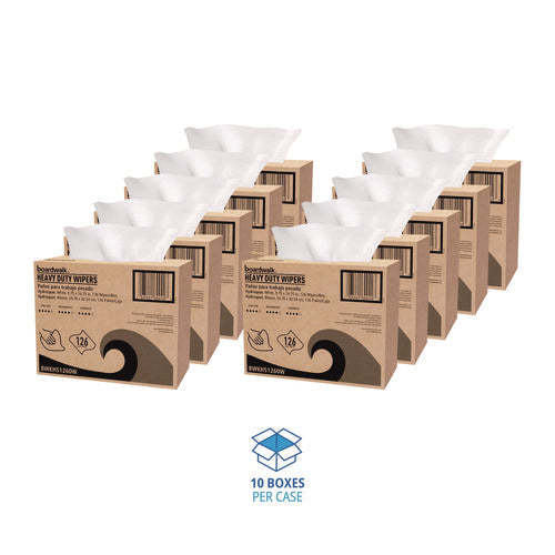 Image of Boardwalk® Hydrospun Wipers, 1-Ply, 9.75 x 16.75, White, 126/Box, 10 Boxes/Carton