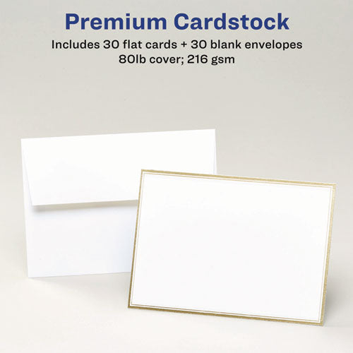 Image of Avery® Invitation Cards with Metallic Border, Inkjet/Laser, 80 lb, 5 x 7, Matte White, 2 Cards/Sheet, 15 Sheets/Pack