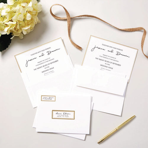 Image of Avery® Invitation Cards with Metallic Border, Inkjet/Laser, 80 lb, 5 x 7, Matte White, 2 Cards/Sheet, 15 Sheets/Pack