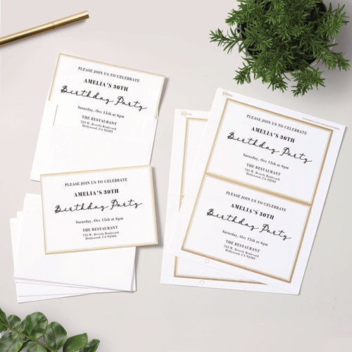 Image of Avery® Invitation Cards with Metallic Border, Inkjet/Laser, 80 lb, 5 x 7, Matte White, 2 Cards/Sheet, 15 Sheets/Pack