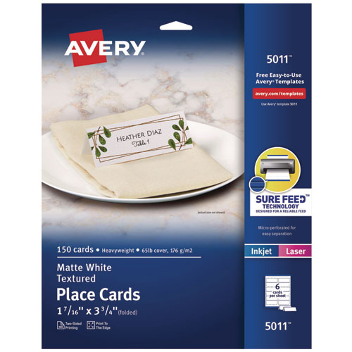 Image of Avery® Small Textured Tent Cards, White, 3.75 x 1.44, 6 Cards/Sheet, 25 Sheets/Pack