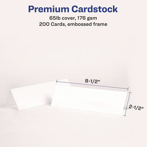 Image of Avery® Medium Embossed Tent Cards, White, 8.5 x 2.5, 2 Cards/Sheet, 50 Sheets/Box