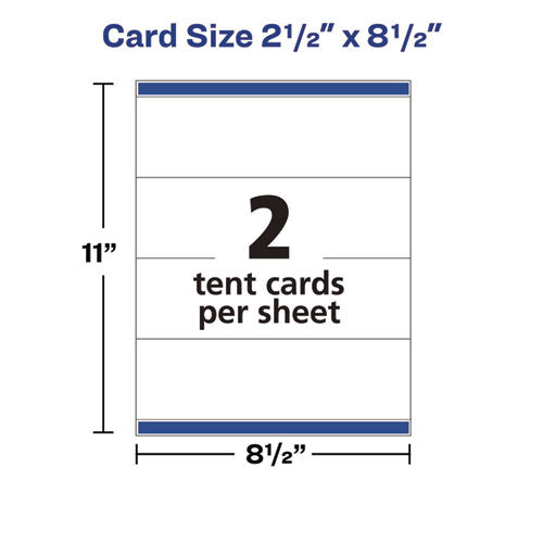 Image of Avery® Medium Embossed Tent Cards, White, 8.5 x 2.5, 2 Cards/Sheet, 50 Sheets/Box
