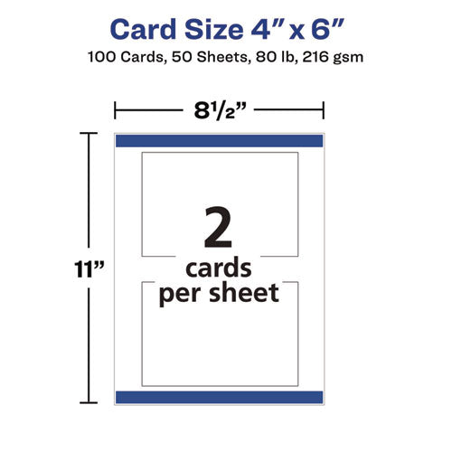 Image of Avery® Printable Postcards, Inkjet, 80 lb, 4 x 6, Matte White, 100 Cards, 2 Cards/Sheet, 50 Sheets/Box