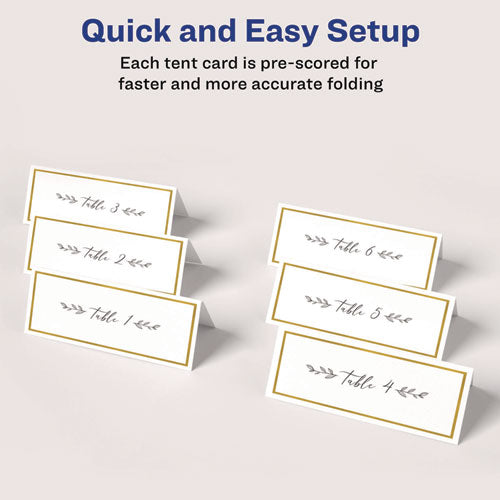 Image of Avery® Tent Cards, White/Gold, 3.75" x 1.44", 6 Cards/Sheet, 25 Sheets/Pack
