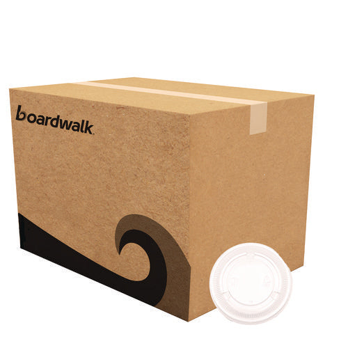 Image of Boardwalk® Souffle/Portion Cup Lids, Fits 3.25 oz to 5.5 oz Portion Cups, Plastic, Clear, 2,500/Carton