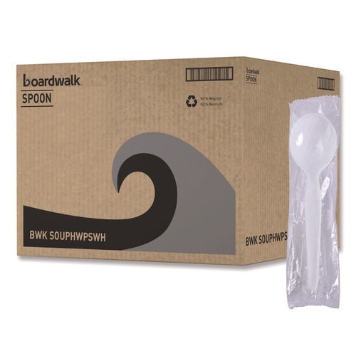 Image of Boardwalk® Heavyweight Polystyrene Cutlery, Soup Spoon, Plastic, White, 1,000/Carton