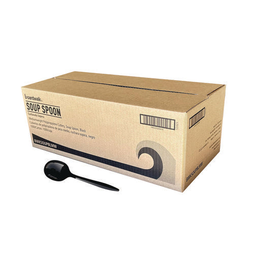 Image of Boardwalk® Mediumweight Polypropylene Cutlery, Soup Spoon, Plastic, Black, 1,000/Carton