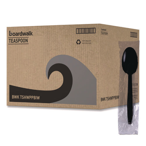 Image of Boardwalk® Heavyweight Wrapped Polypropylene Cutlery, Spoon, Plastic, Black, 1,000/Carton