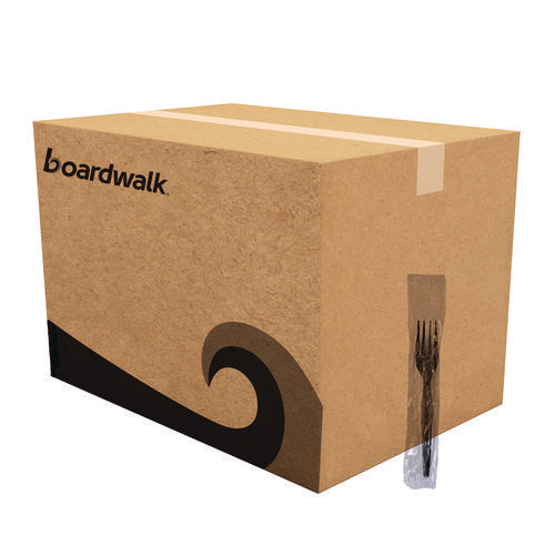 Image of Boardwalk® Heavyweight Wrapped Polystyrene Cutlery, Fork, Plastic, Black, 1,000/Carton