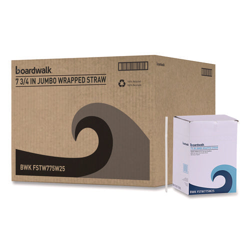 Image of Boardwalk® Flexible Wrapped Straws, 7.75", Plastic, White, 500/pack, 20 Packs/carton