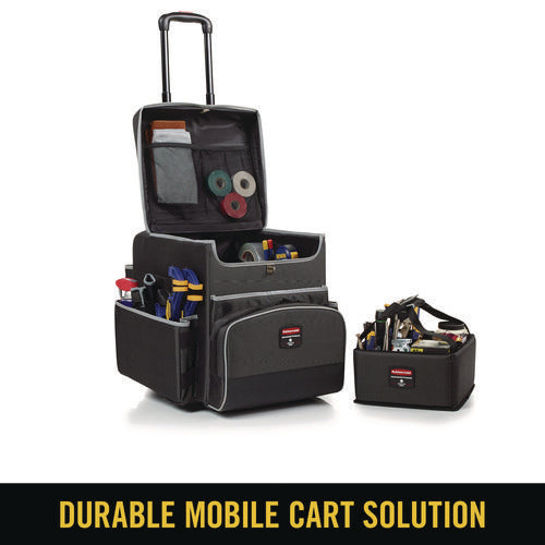 Image of Rubbermaid® Commercial Executive Quick Clean Janitorial Cart, Synthetic Fabric, 16 Compartments, 14.25" x 16.5" x 25", Dark Gray