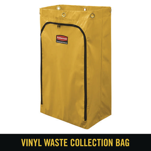 Image of Rubbermaid® Commercial Zippered Vinyl Cleaning Cart Bag for Rubbermaid Commercial 6173-88, 24 gal, 17.25" x 10.5" x 30.5", Yellow