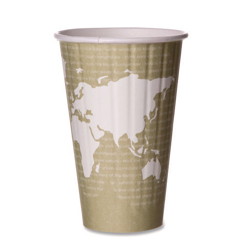 Image of Eco-Products® World Art Renewable and Compostable Insulated Hot Cups, 16 oz, Paper, Brown/White, 40/Pack, 15 Packs/Carton