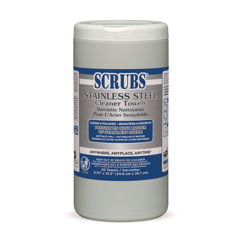 Image of SCRUBS® Stainless Steel Cleaner Towels, 1-Ply, 9.75 x 10.5, Lemon Scent, 30/Canister
