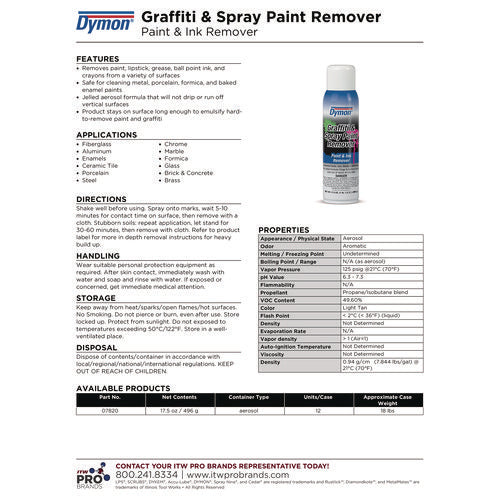 Image of Dymon® Graffiti/paint Remover, Jelled Formula, 17.5 Oz Aerosol Spray