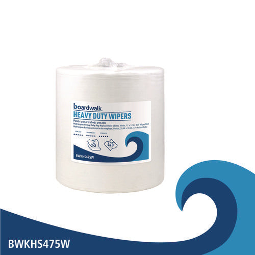 Image of Boardwalk® Hydrospun Wipers, Heavy Duty, 12 x 12, White, 475/Roll