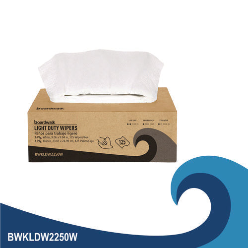 Image of Boardwalk® One-Ply Paper Wipers, 9.84 x 9.06, White, 125 Wipers/Box, 18 Boxes/Carton