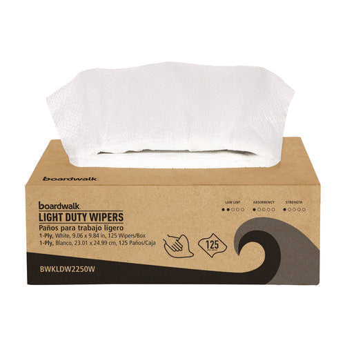 Image of Boardwalk® One-Ply Paper Wipers, 9.84 x 9.06, White, 125 Wipers/Box, 18 Boxes/Carton