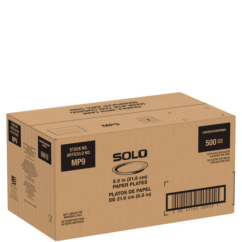 Image of SOLO® Compostable Paper Dinnerware, ProPlanet Seal, Plates, 8.5" dia, White, 500/Carton