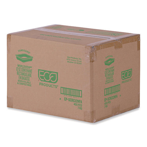 Image of Eco-Products® WorldView Vanguard Rectangular Container, 12 oz, 7 x 4.75 x 1, Sugarcane Fiber, White, 400/Carton