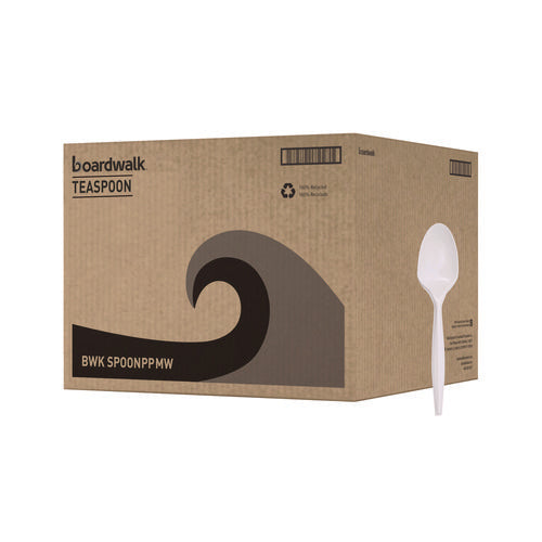 Image of Boardwalk® Mediumweight Polypropylene Cutlery, Spoon, 5.31", Plastic, White, 1,000/Carton