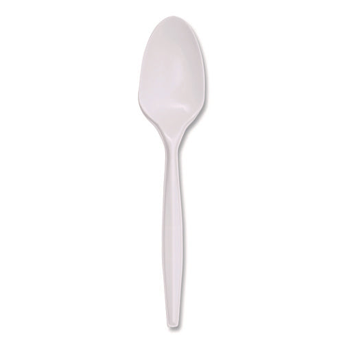 Image of Boardwalk® Mediumweight Polypropylene Cutlery, Spoon, 5.31", Plastic, White, 1,000/Carton