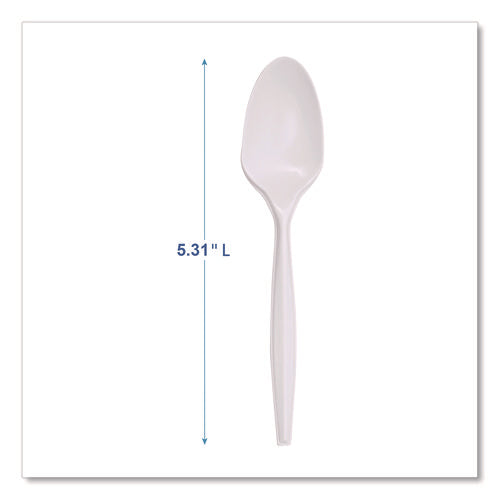 Image of Boardwalk® Mediumweight Polypropylene Cutlery, Spoon, 5.31", Plastic, White, 1,000/Carton