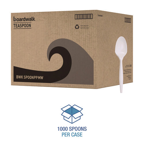 Image of Boardwalk® Mediumweight Polypropylene Cutlery, Spoon, 5.31", Plastic, White, 1,000/Carton