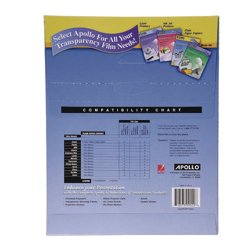 Image of Apollo® Plain Paper Transparency Film, 8.5 X 11, Black On Clear, 100/box