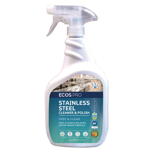 Image of ECOS® PRO Stainless Steel Cleaner and Polish, Free and Clear Scent, 32 oz Spray Bottle, 6/Carton