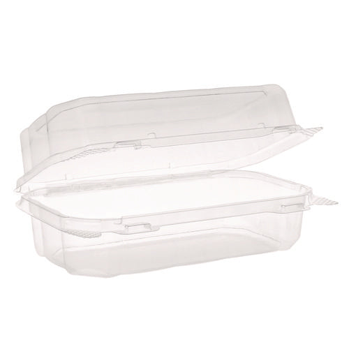 Image of Pactiv Evergreen Hoagie Hinged Lid Container, 9 x 5.5 x 3.2, Clear, Plastic, 220/Carton
