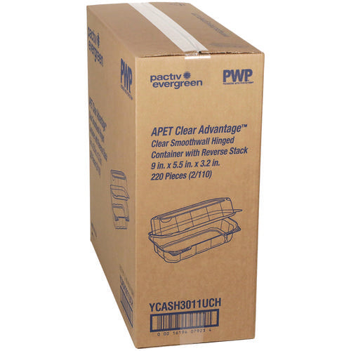 Image of Pactiv Evergreen Hoagie Hinged Lid Container, 9 x 5.5 x 3.2, Clear, Plastic, 220/Carton