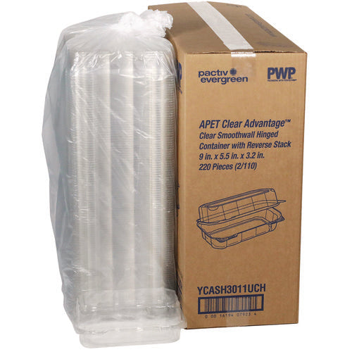 Image of Pactiv Evergreen Hoagie Hinged Lid Container, 9 x 5.5 x 3.2, Clear, Plastic, 220/Carton
