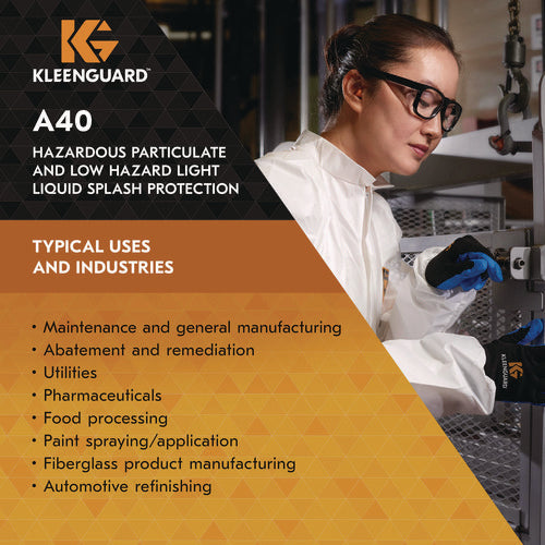 Image of KleenGuard A40 Liquid and Particle Protection Lab Coats, Elastic Wrists, 3X-Large, White, 30/Carton