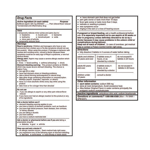 Image of Alka-Seltzer® Buffered Aspirin (NSAID) Tablets, 2/Pack, 30 Packs/Box